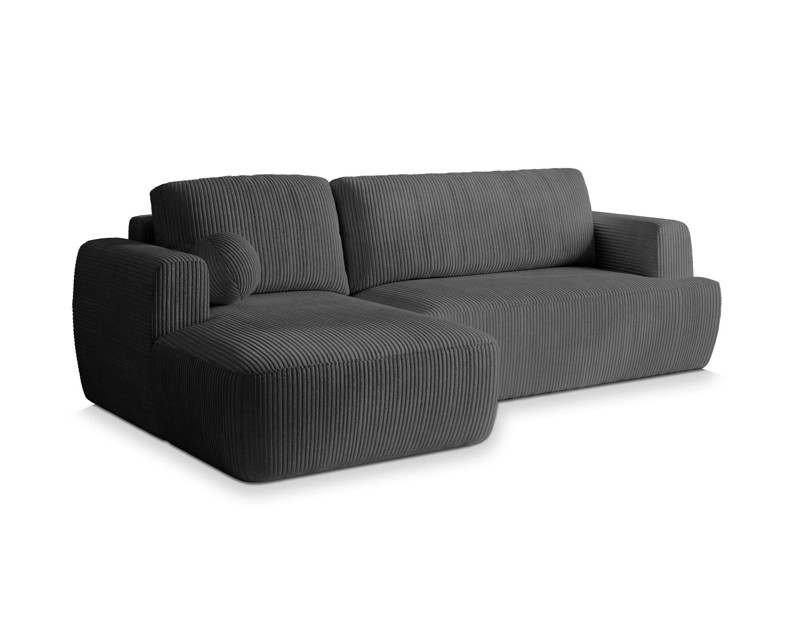 ECKSOFA SENTI P L-S Graphitfarben Kordstoff mit Schlaffunktion - Graphitfarben/Schwarz, Holz/Kunststoff (246/148cm) - MASSENO