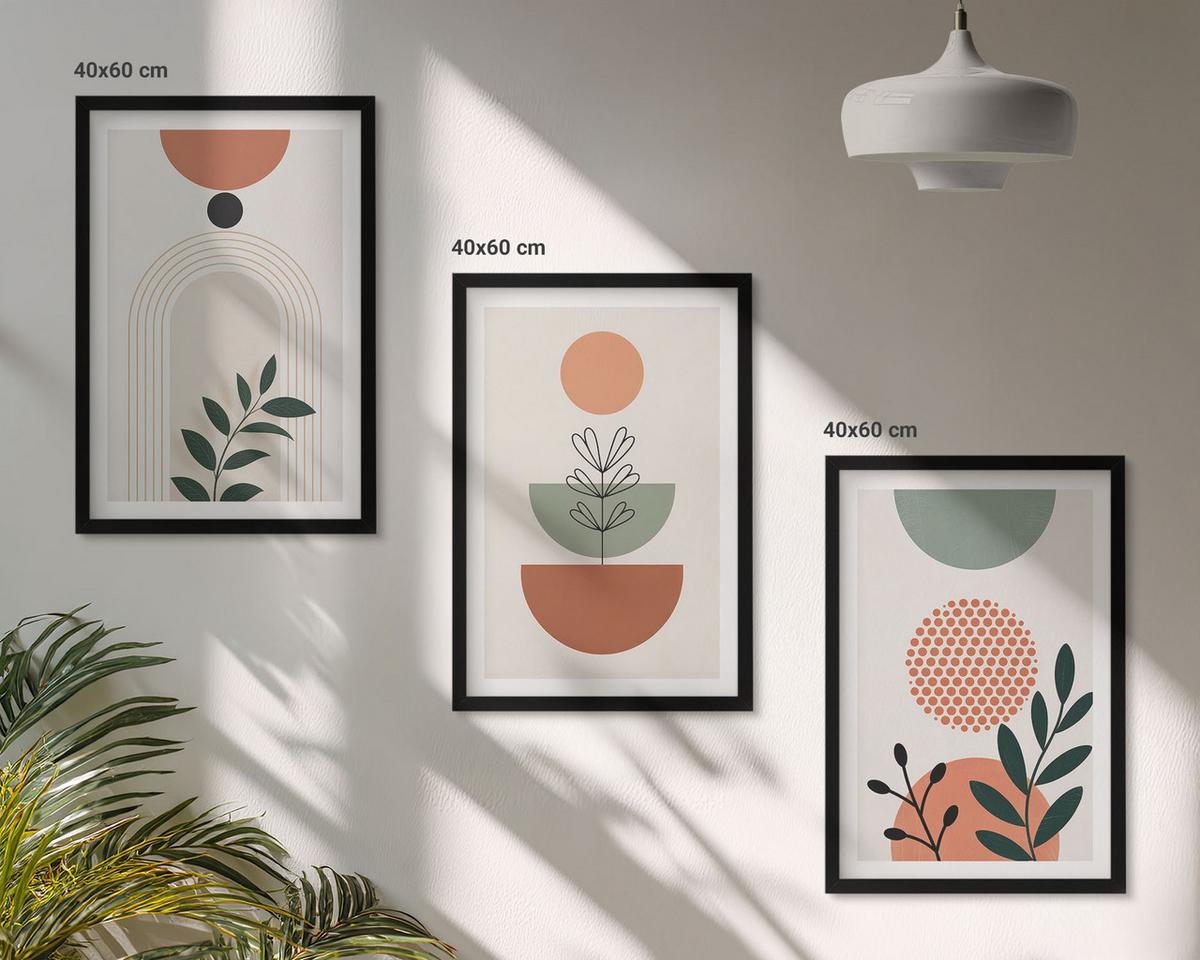 BILDER SET 3er Set - 40x60 cm Schwarzer Rahmen - Moderne Pflanzenmotive - Schwarz, Kunststoff (40/60cm) - TULUP