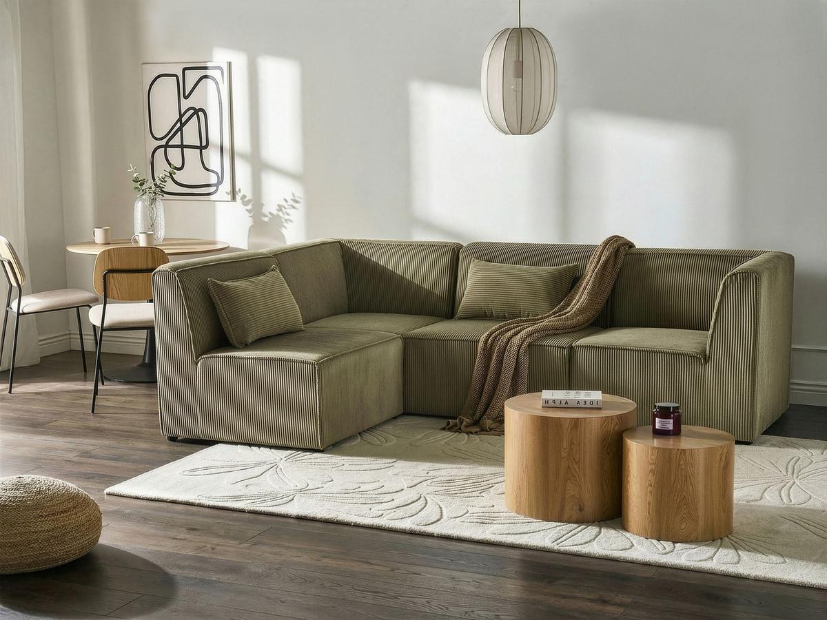 ECKSOFA Modul 4-Sitzer rechtsseitig Grün Cord Lemvig - Grün, Textil (250/166cm) - Beliani