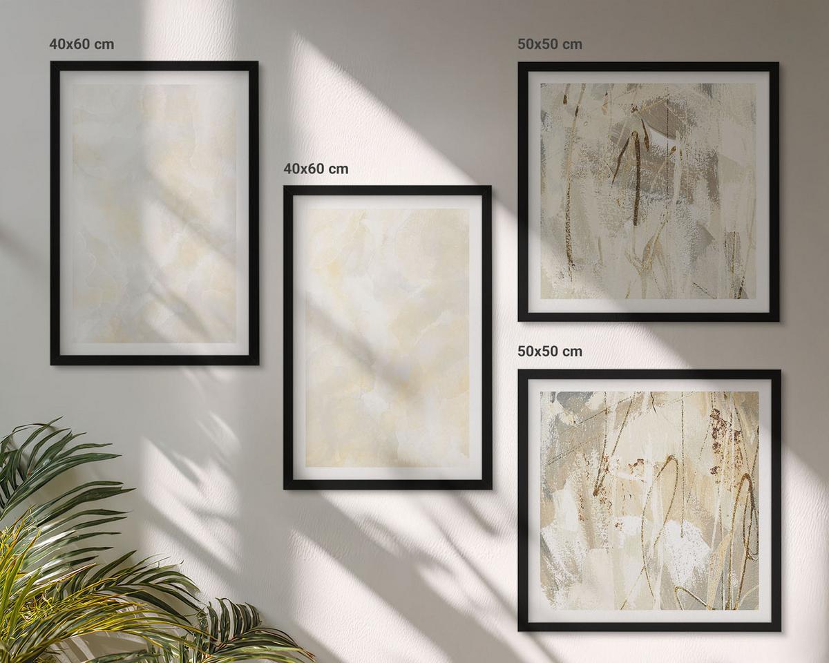 BILDER SET 4er Set - 50x50 cm & 40x60 cm Schwarzer Rahmen - Helles Strukturfarbendesign - Schwarz, Kunststoff (50/50cm) - TULUP