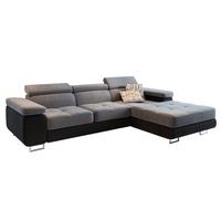 ECKSOFA ELMA R-S Hellgrau Velours-Stoff mit Schlaffunktion - Silberfarben/Hellgrau, Holz/Textil (280/205cm) - MASSENO