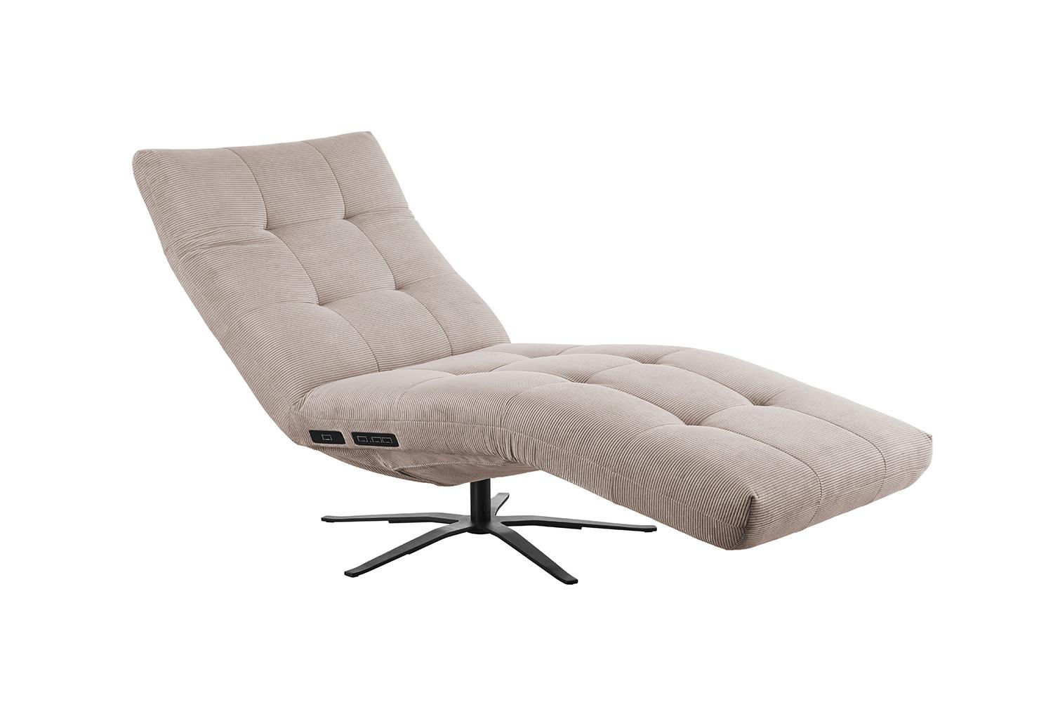 RELAXLIEGE LETICIA Beige Cord Drehbar (360°), Relaxfunktion - Beige/Schwarz, Textil/Metall (82/115/156cm) - KAWOLA