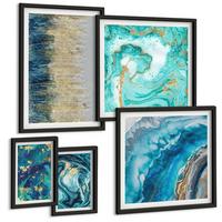 BILDER SET 5er Set - 50x50 cm & 20x30 cm & 40x60 cm Schwarzer Rahmen - Wilde Landschaften, Berge, Hirsche - Schwarz, Kunststoff (40/60cm) - TULUP