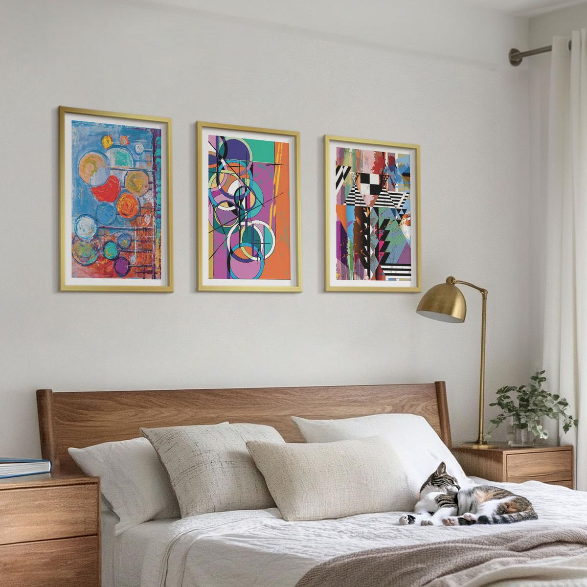 BILDER SET 3er Set - 40x60 cm Goldrahmen - Bunte abstrakte Kreise Geometrie - Goldfarben, Kunststoff (40/60cm) - TULUP