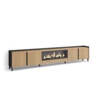 LOWBOARD, Eiche und Schwarz, 315/35/61cm, Elektrokamin XXL, Industriedesign - Eichefarben, Holzwerkstoff (315/61/35cm) - Skraut Home