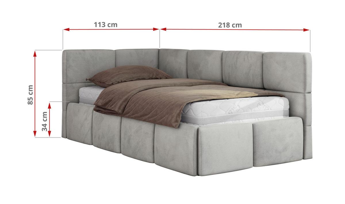 JUGENDBETT ARVO 90/200 - Hellgrau Velvet - Multipocket-Matratze - Rechts Seite - Hellgrau, Textil (90/200cm) - MKS