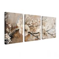 LEINWANDBILD 3er Set Blüte - Beige - Abstrakt - Blumen 90x40 cm - Hellbraun, Textil (90/40cm) - MuchoWow