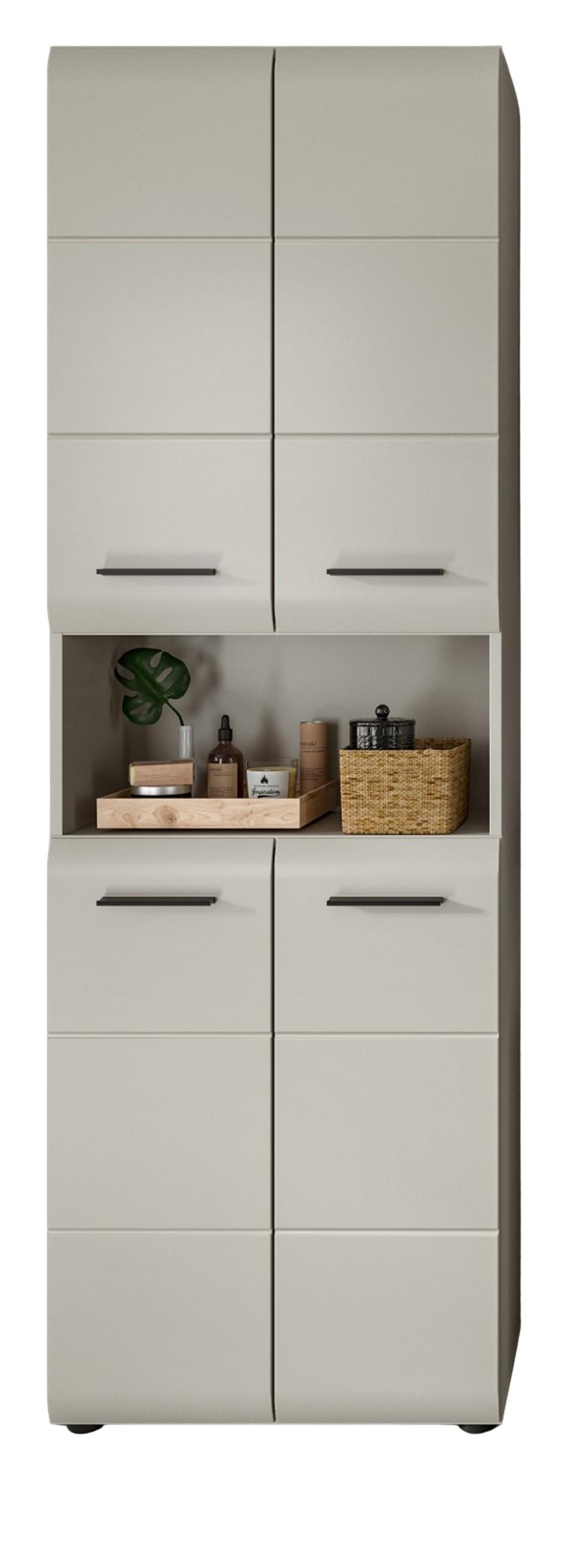 HOCHSCHRANK Kaschmir 60 x 185 cm, Badschrank mit viel Stauraum - Kaschmir/Schwarz, Holzwerkstoff/Kunststoff (60/185/30cm) - Inn.Furn