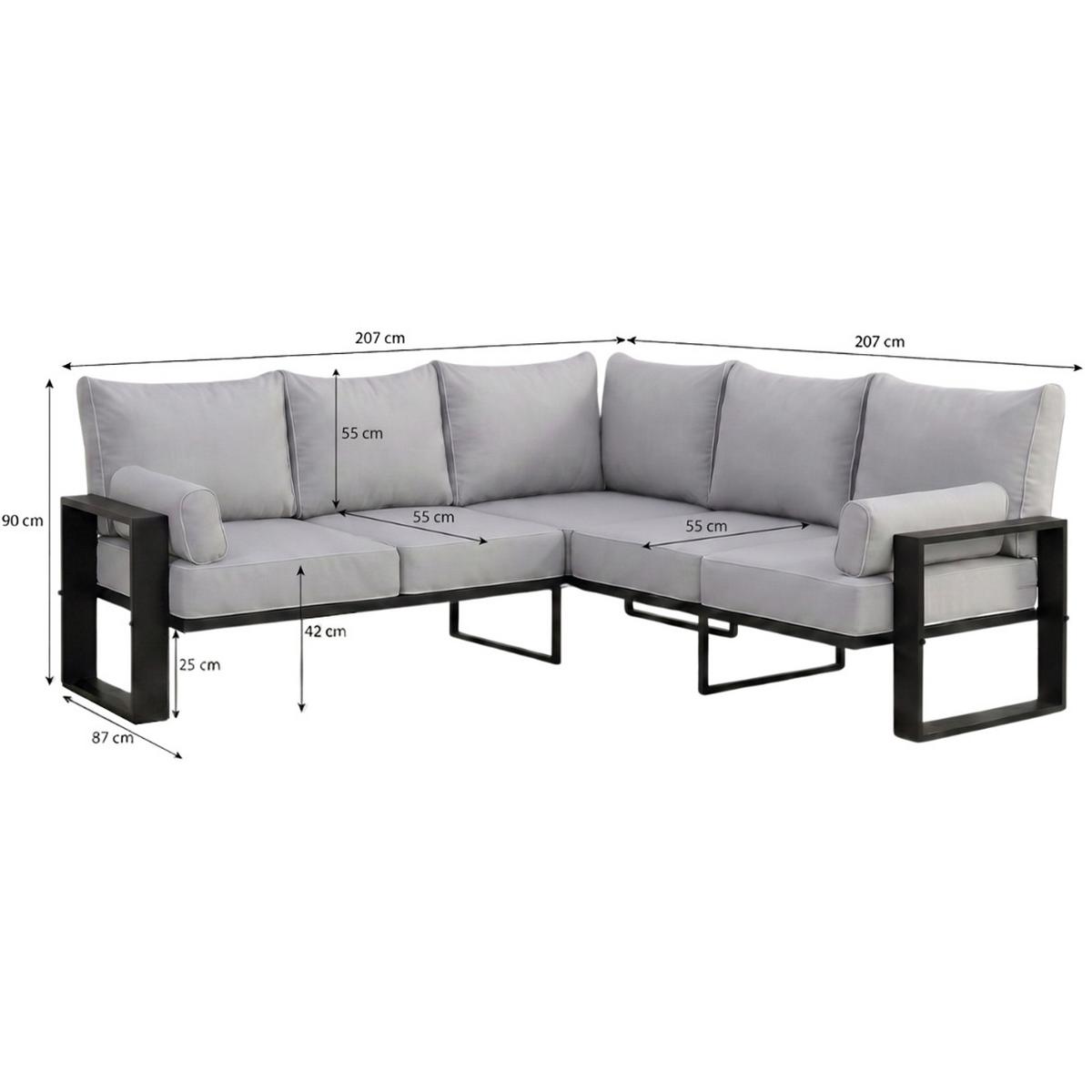 LOUNGEECKTEIL Verdino 2R2 mit Metallrahmen 207 cm Hellgrau - Hellgrau, Metall (207/90/207cm) - Beautysofa