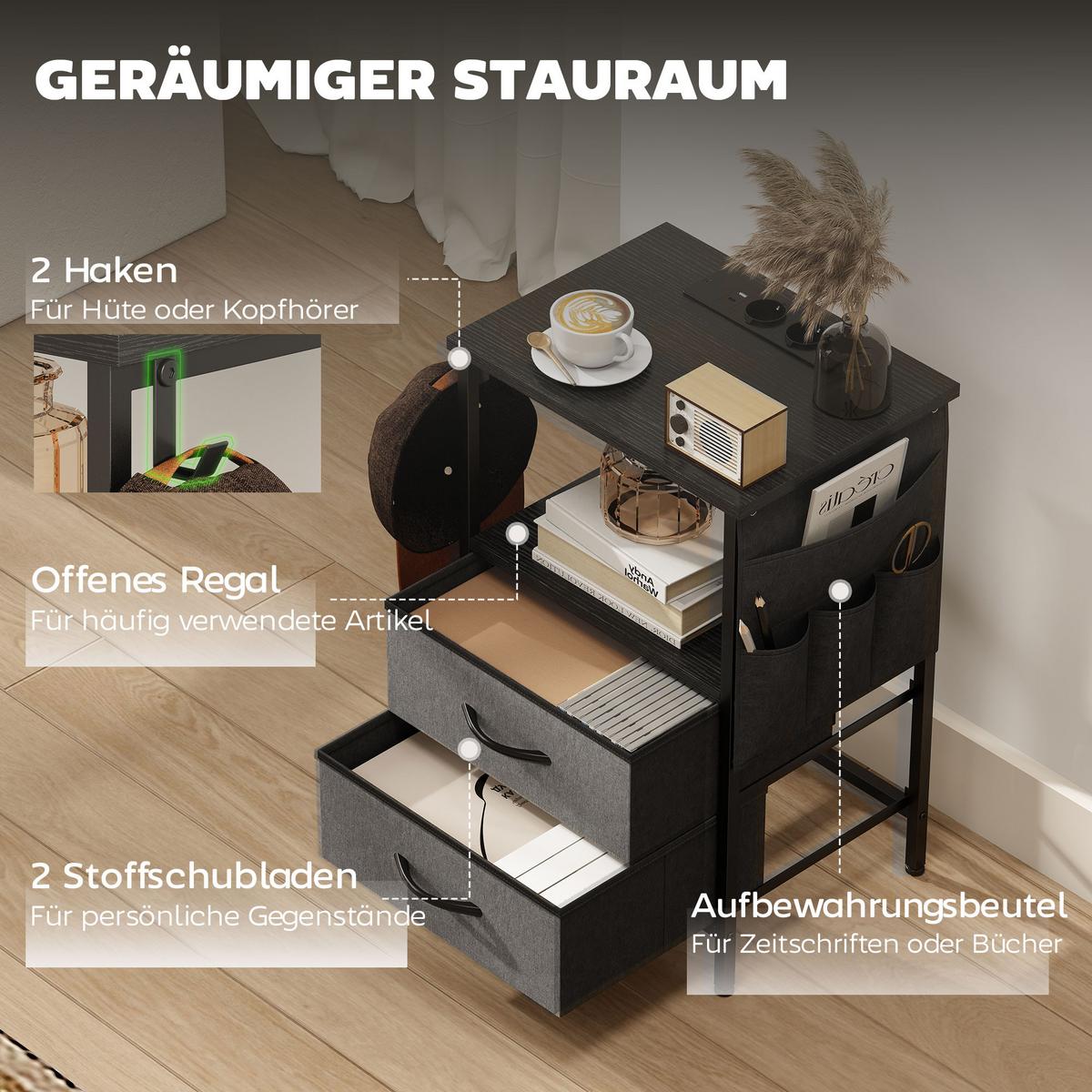 BEISTELLTISCH Spanplatte Stahl Schwarz - Schwarz, Holzwerkstoff/Kunststoff (40/30/60cm) - HOMCOM