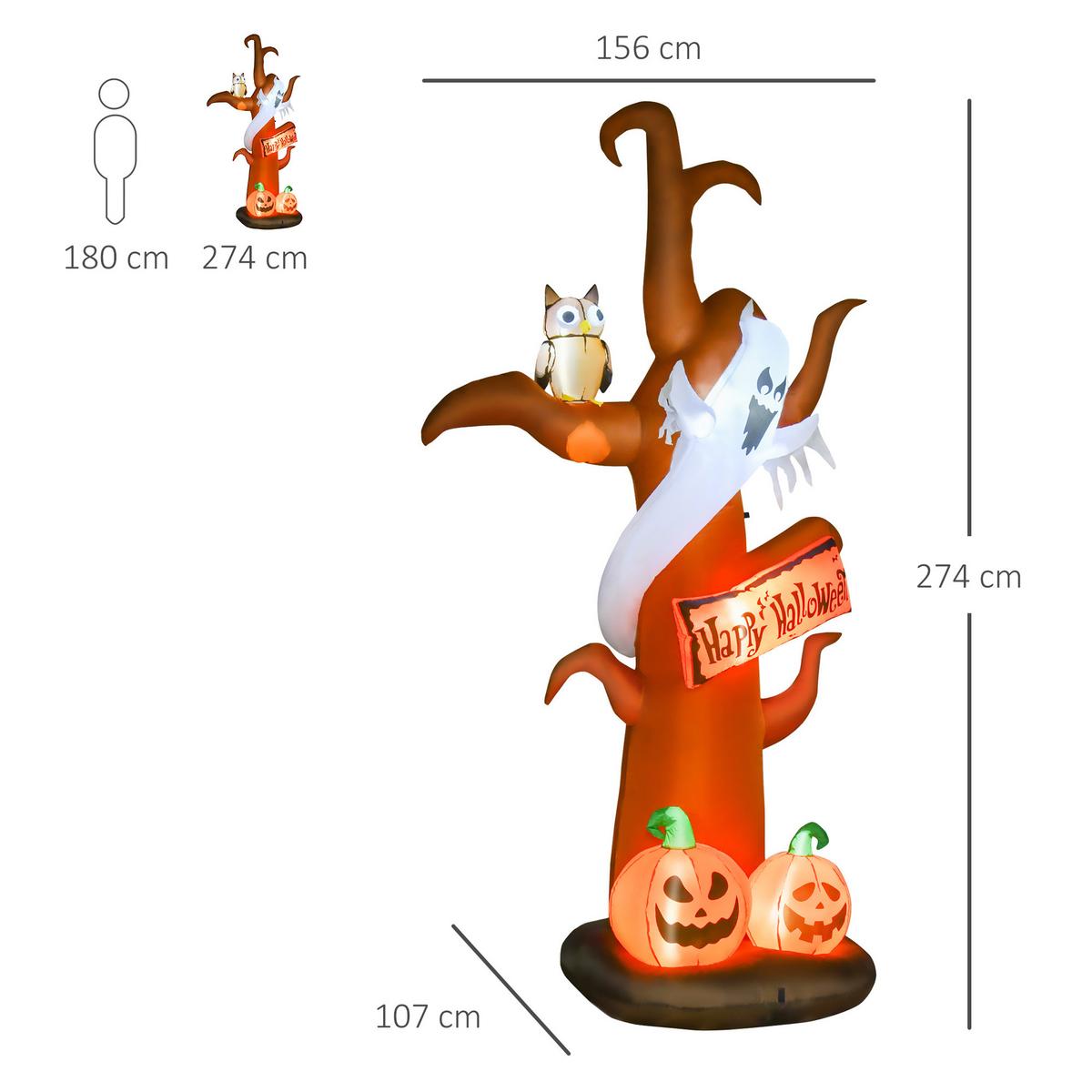 AUFBLASBAR Halloween Baum Gespenst mit LED Module für den Garten Polyester Braun - Braun, Kunststoff (107/274/156cm) - HOMCOM