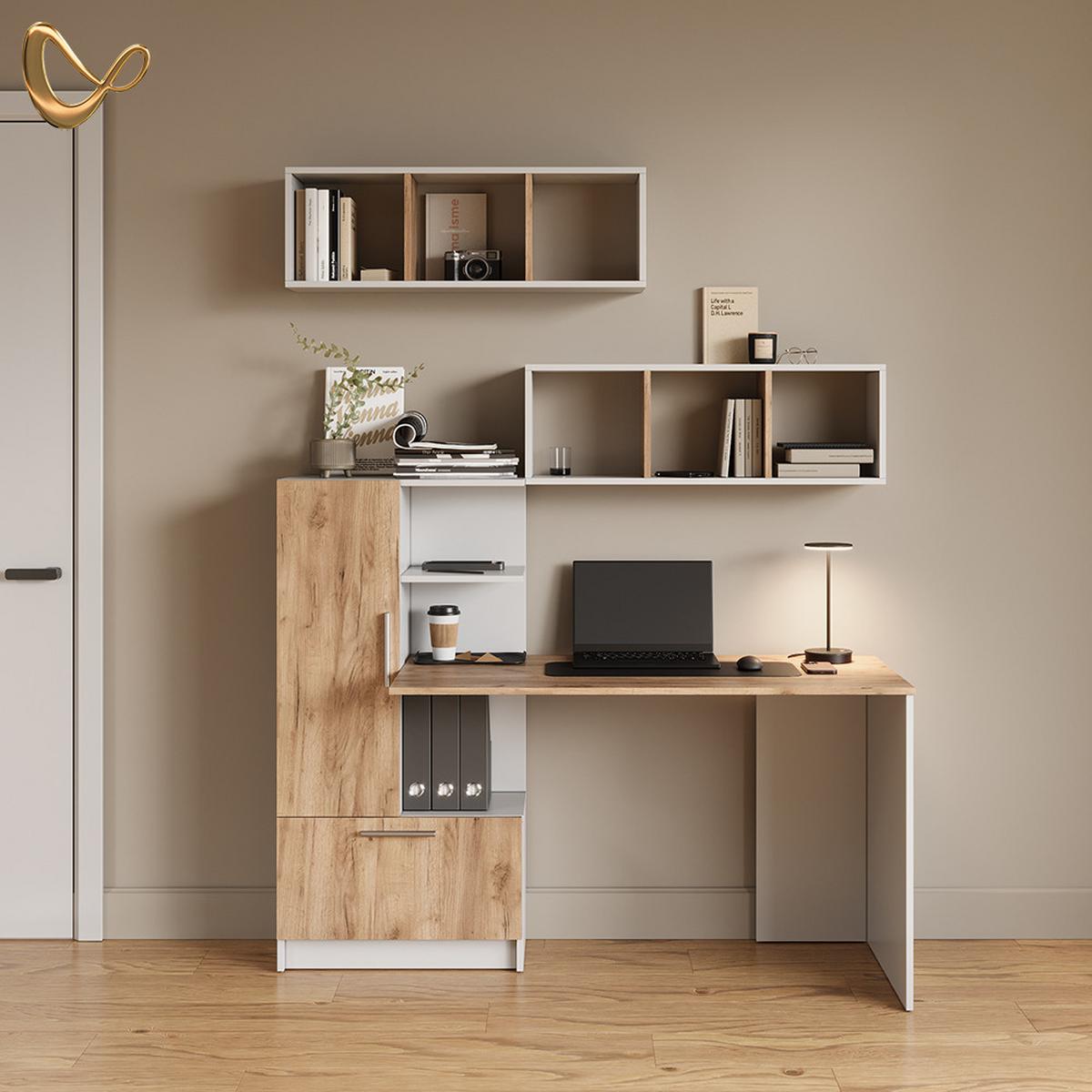 WANDREGAL Lorena Weiß/Goldkraft Eiche 90 x 30 cm 2er Set - Honigeiche/Weiß, Holzwerkstoff (90/30/22cm) - Livinity®