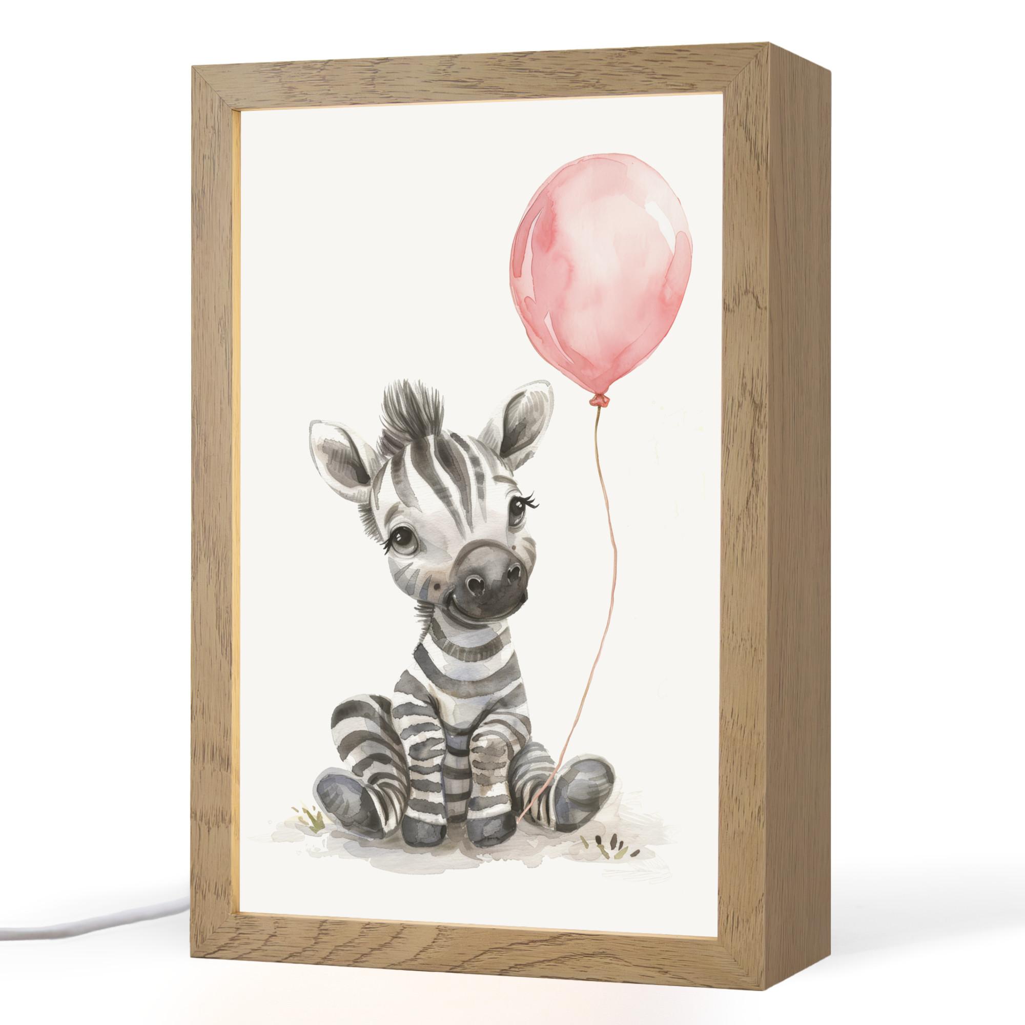 NACHTTISCHLAMPE Zebra - Baby - Tiere - Rosa Luftballon 20x30 cm - Weiß, Holzwerkstoff (8/20/30cm) - OnlyWow