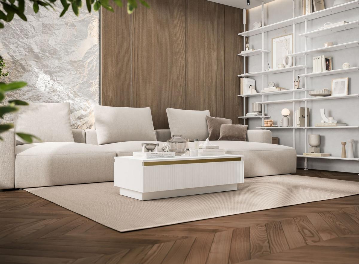 COUCHTISCH Selene Weiß matt 109 cm mit Sockel - Weiß, Holzwerkstoff (50/109/32cm) - Meble Lindner