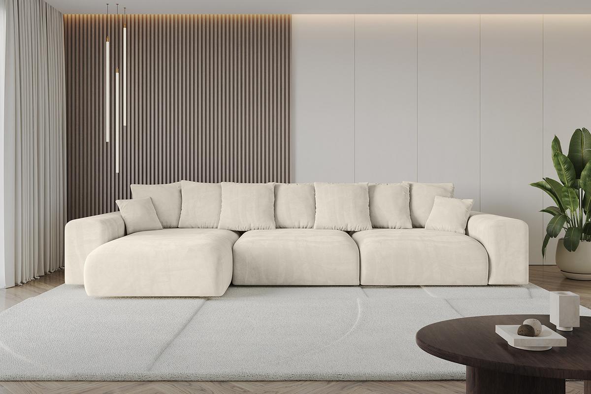 ECKSOFA Ottomane links ESKAR-L2 364x176x72 Cappuccino Velours - Schwarz/Cappuccino, Holzwerkstoff/Kunststoff (364/176cm) - ALTDECOR