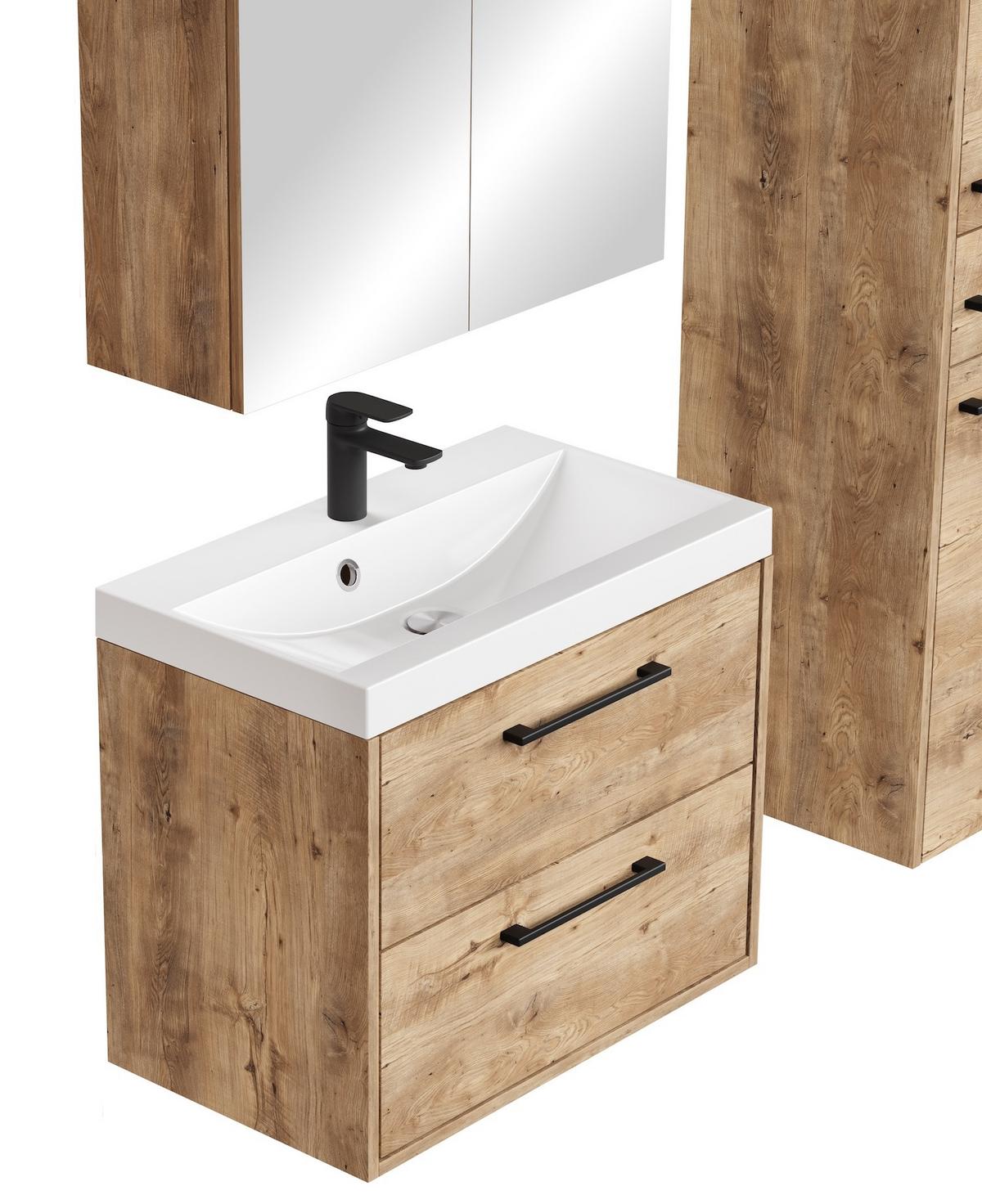 BADMÖBEL-SET Florence 4 Teile Kastanien Eiche - 60 x 35 x 51 cm - Kastanienfarben/Eichefarben, Holz (60/51/35cm) - Badplaats