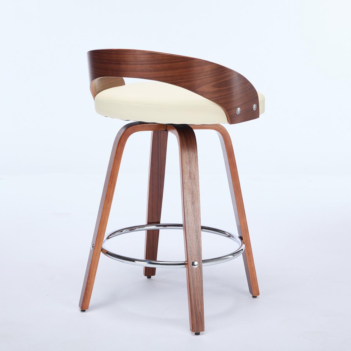 BARHOCKER Set 2er 63 cm Beige PU & Walnuss Drehbar mit Rückenlehne und Fußring - Beige, Leder (48/77.5/46.5cm) - Urban Meuble
