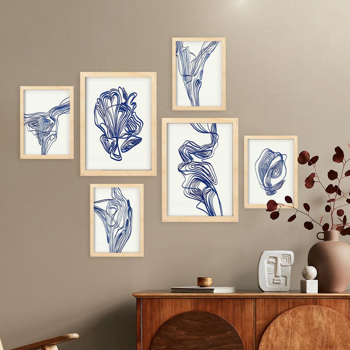 POSTER Set Mit 6 Verlockend Schrägen In Form Abstracts Ästhetische Dekorative Gemälde Für Ihr Wohnzimmer Zuhause A3 & A4 Rahmen Aus Hellem Holz - Beige, Papier (29/3cm) - Nacnic