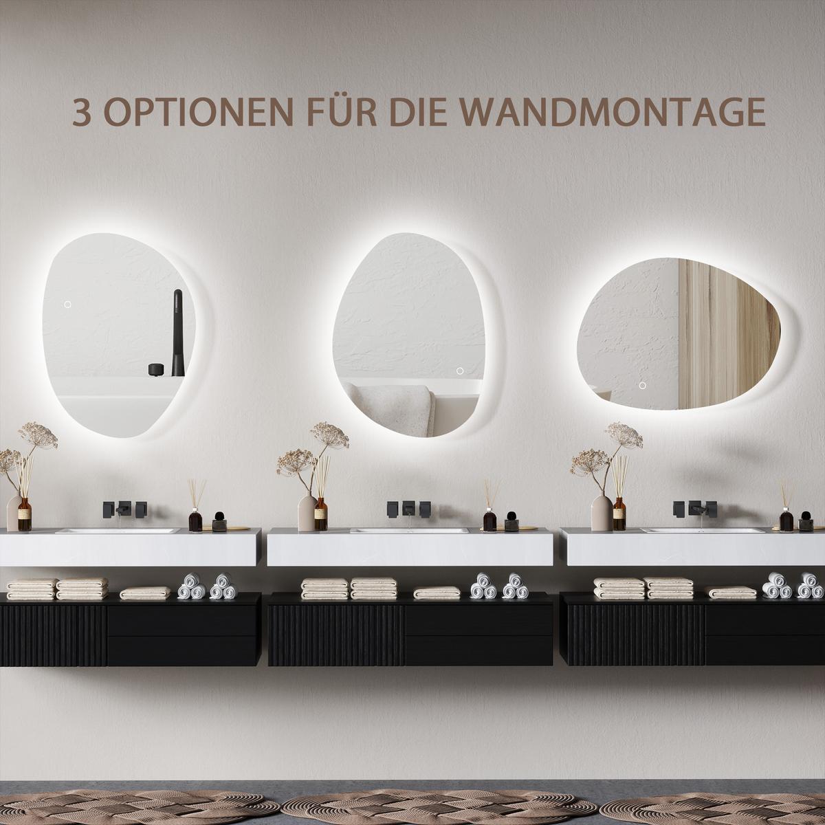 70 x 50 cm Asymmetrischer Badspiegel mit LED-Licht, Anti-Beschlag-Funktion - Silberfarben, Glas (50/5/70cm) - HOMCOM