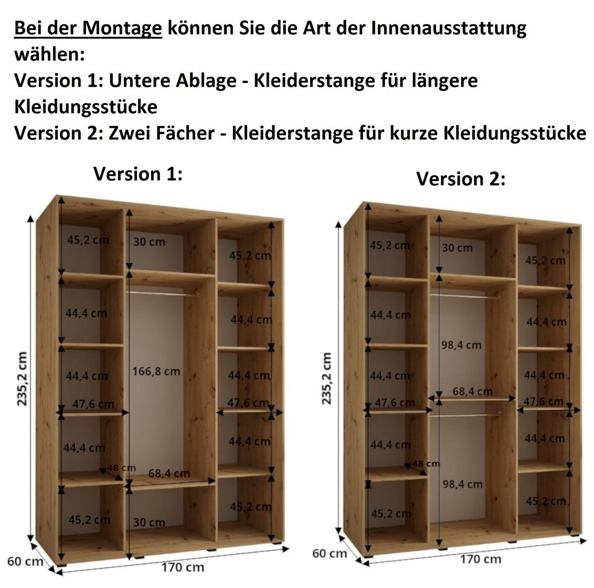 SCHWEBETÜRENSCHRANK 235,2/170/60 3-türig - Kaschmir/Schwarz, Holz/Metall (170/235.2/60cm) - MÖBEL KRYSPOL