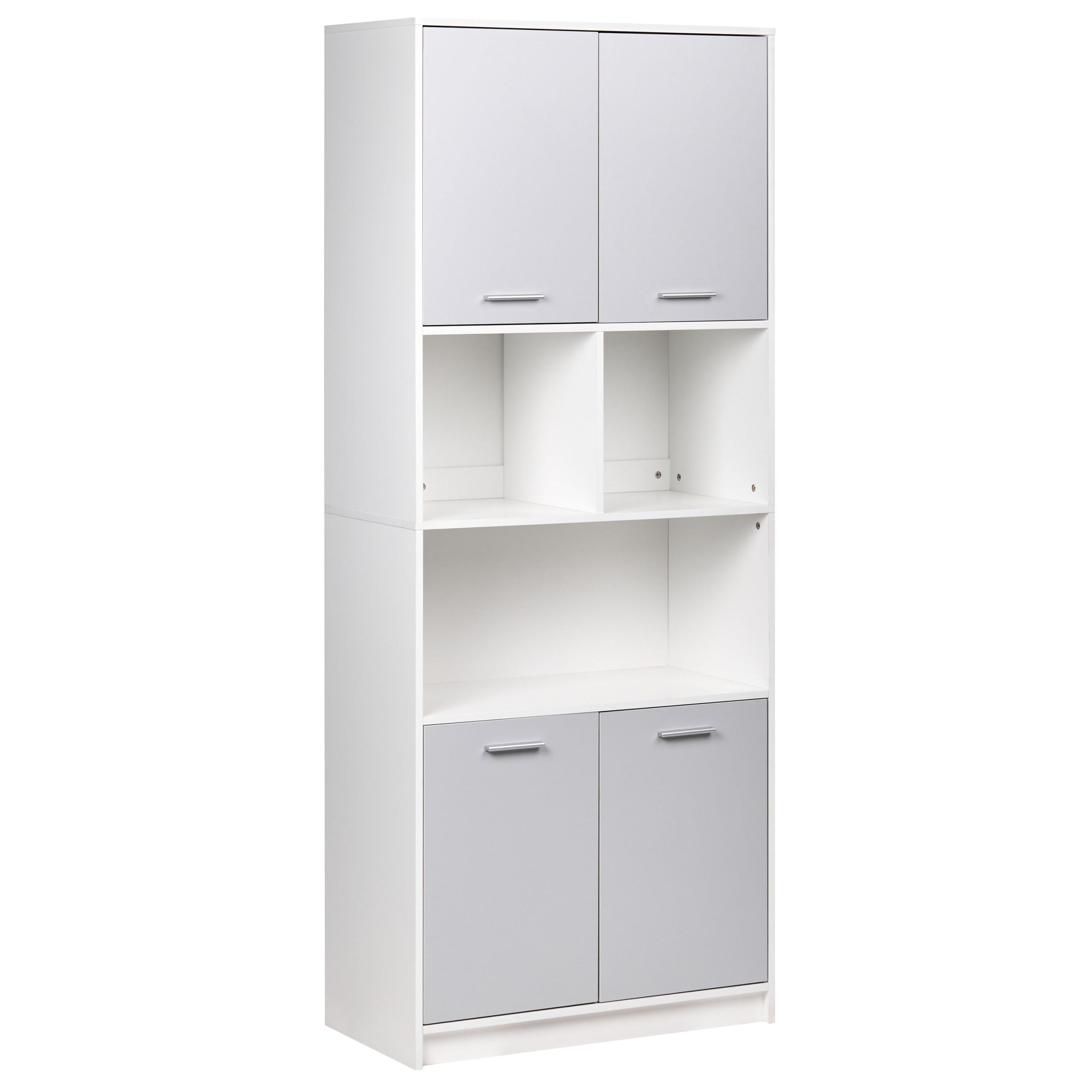 BÜCHERREGAL mit 4 Türen Grau/Weiß Zehna - Weiß/Grau, Holzwerkstoff (80/197/40cm) - Beliani
