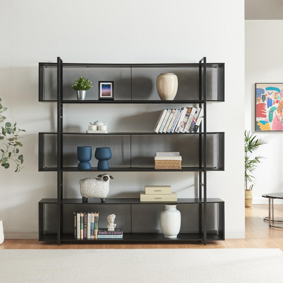 STANDREGAL Randaberg - Schwarz, Holzwerkstoff/Metall (180/180/33cm) - [en.casa]