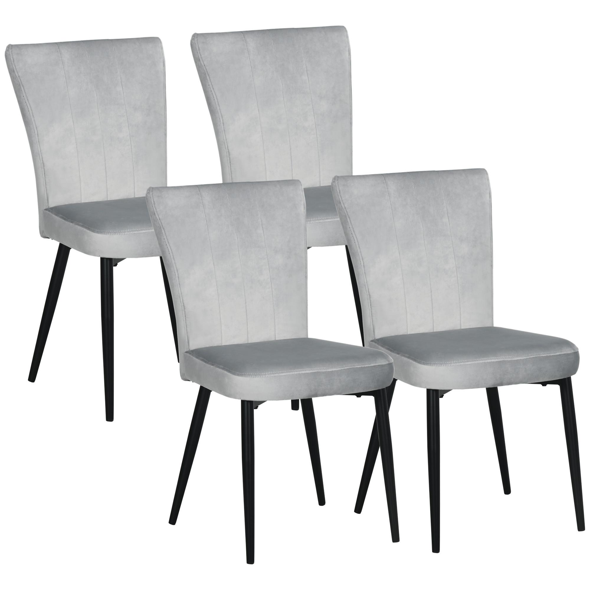 ESSZIMMERSTUHL, 4er-Set Küchenstühle, Essstuhl mit Rückenlehne, Samtoptik Grau - Grau, Kunststoff (65/87/46cm) - HOMCOM