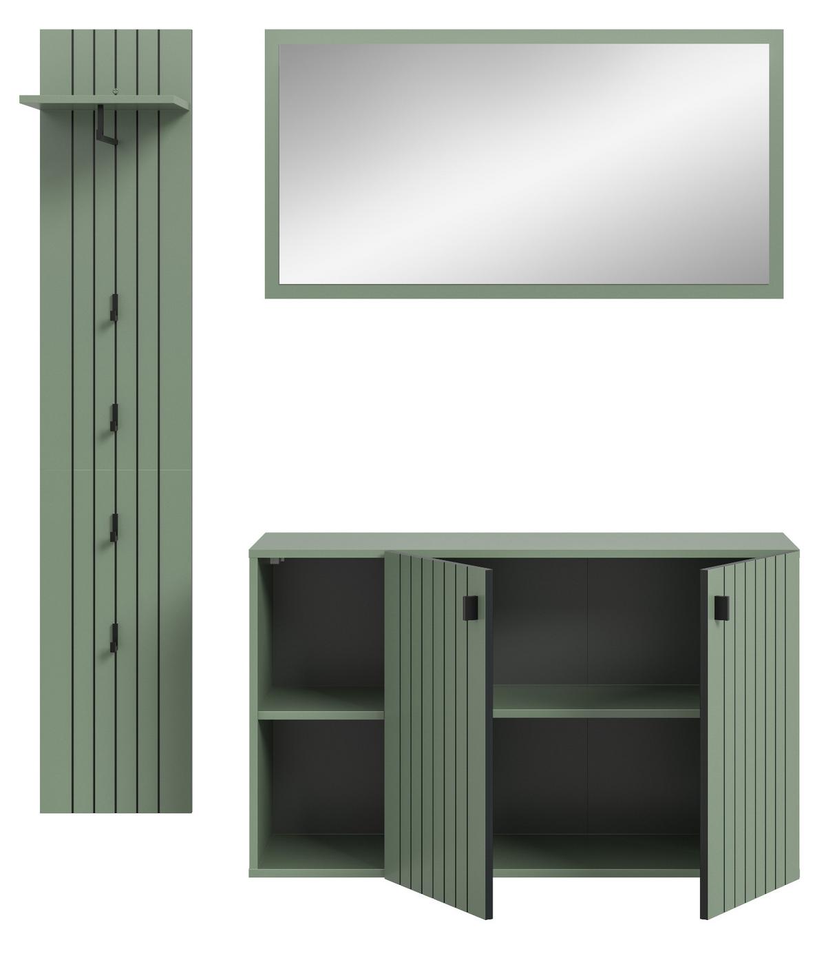 GARDEROBE-SET grün 3-teilig 152 cm, Garderobenkombination hängend - Schwarz/Grün, Glas/Holzwerkstoff (152/192/37cm) - Inn.Furn