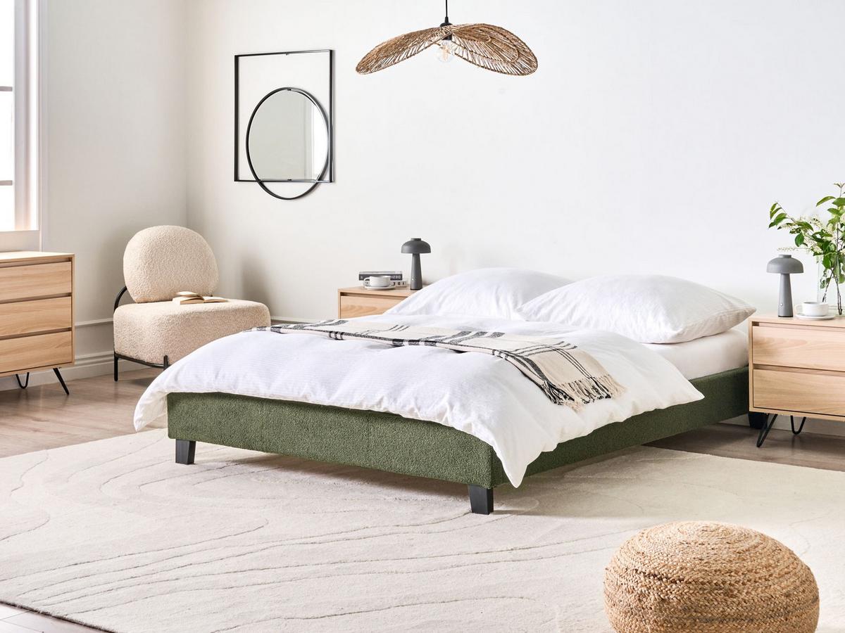 BETT 140/200 cm Dunkelgrün Roanne - Dunkelgrün/Braun, Textil (140/200cm) - Beliani