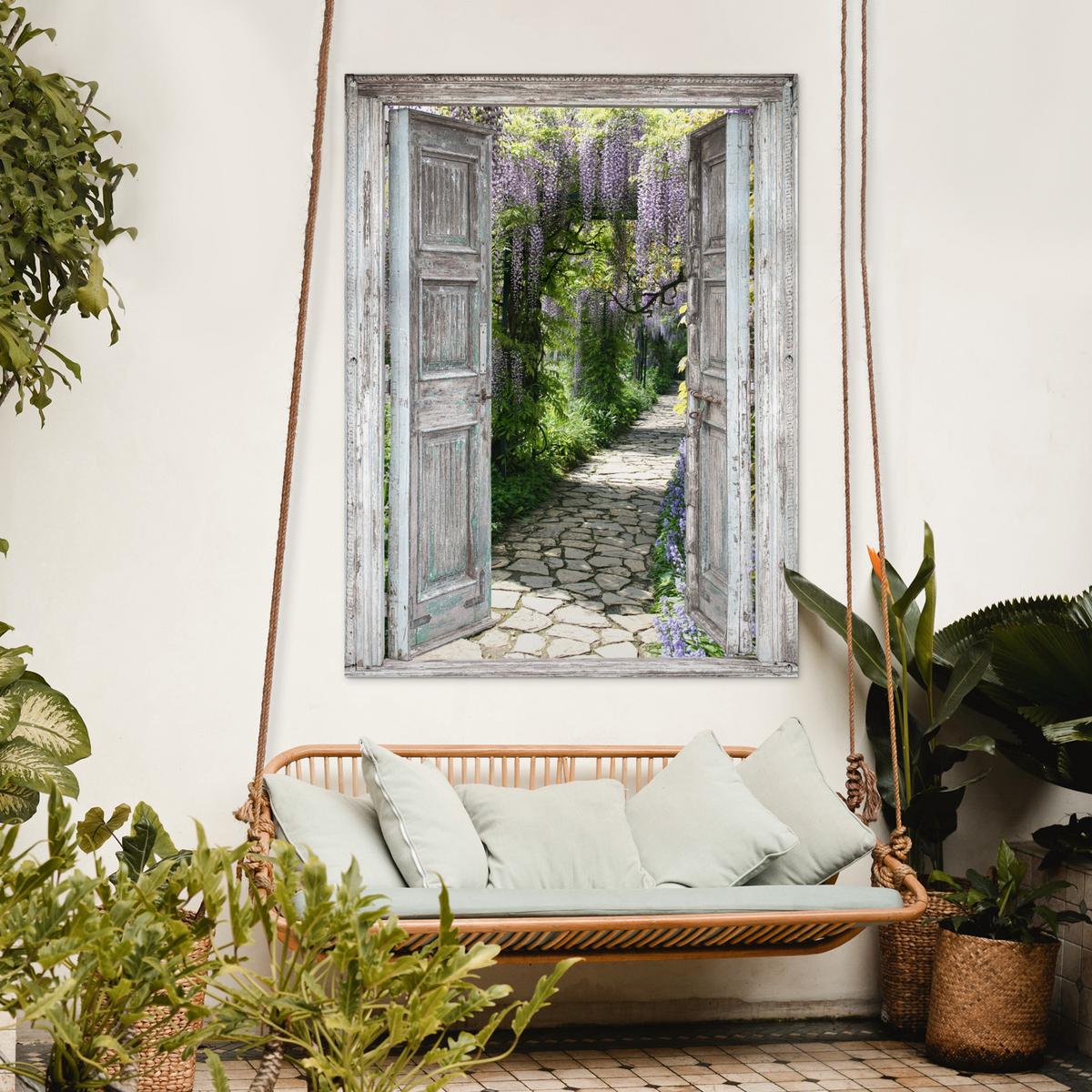 GARTENPOSTER Aussicht - Wald - Steine - Frühling Gartendekoration 120x160 cm - Hellgrau, Kunststoff (120/160/0.2cm) - OnlyWow