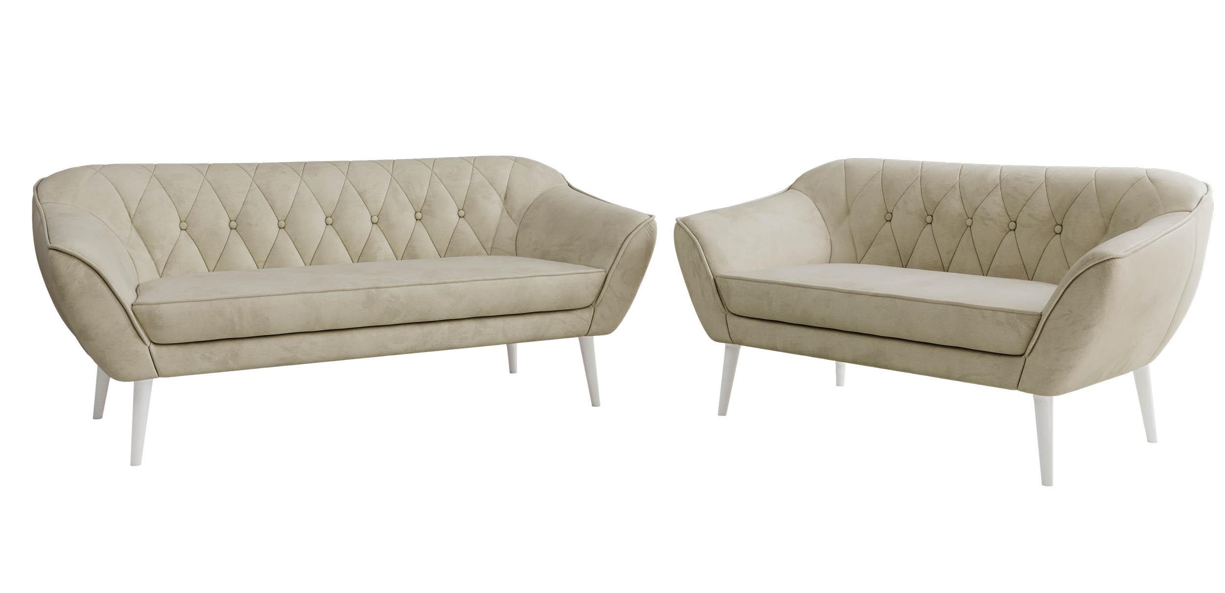 SITZGARNITUR PIRS 3+2 - Beige Velvet - Weiße Beine - Beige/Weiß, Holzwerkstoff/Textil (180/75/74cm) - MKS