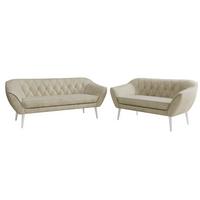 SITZGARNITUR PIRS 3+2 - Beige Velvet - Weiße Beine - Beige/Weiß, Holzwerkstoff/Textil (180/75/74cm) - MKS