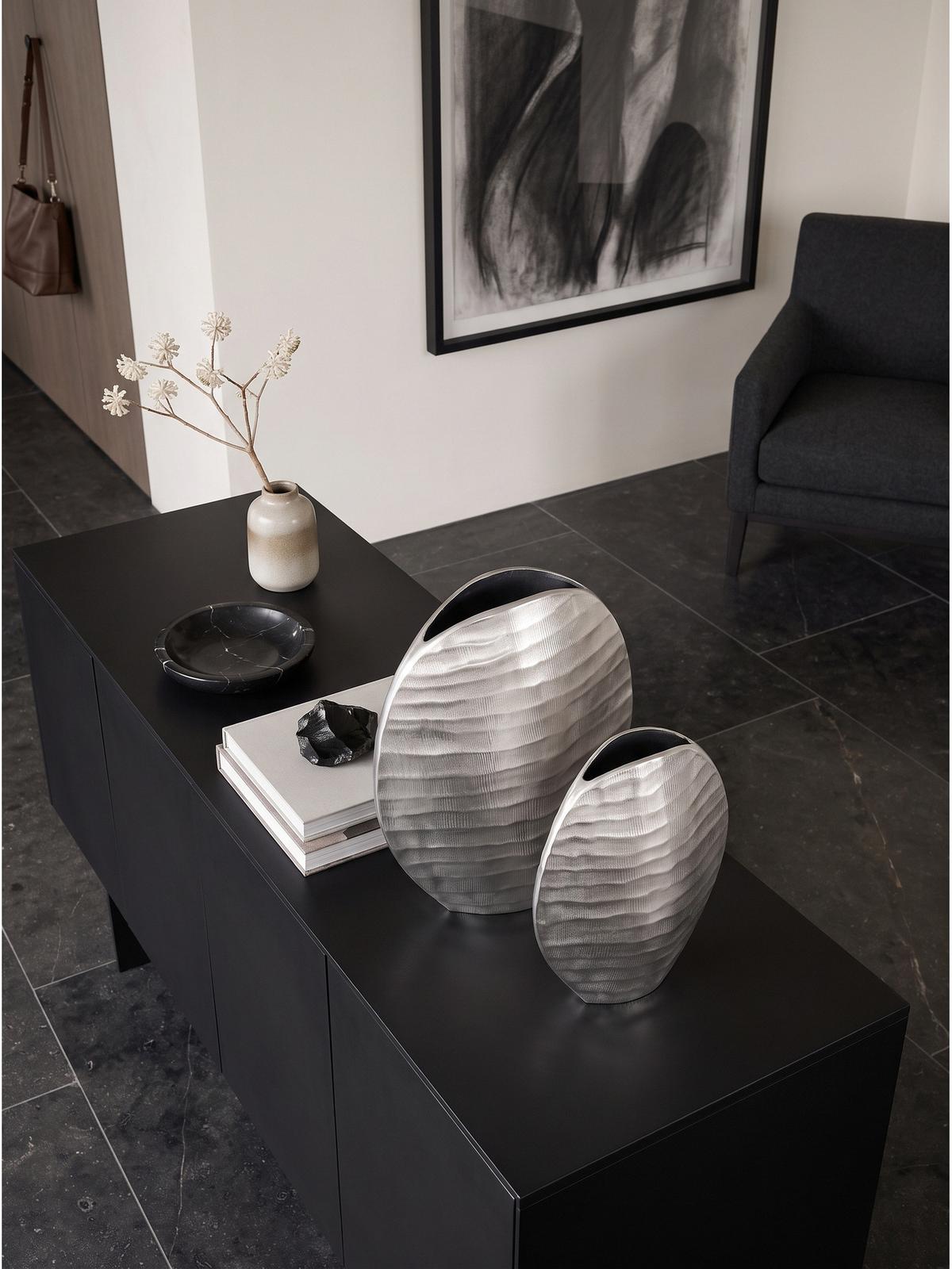 VASEN 2er-Set BERLENGA, Aluminium, handgefertigt, Silber, 26 x 14 x 30,5 cm - Silberfarben, Metall (30.5cm) - KADIMA DESIGN