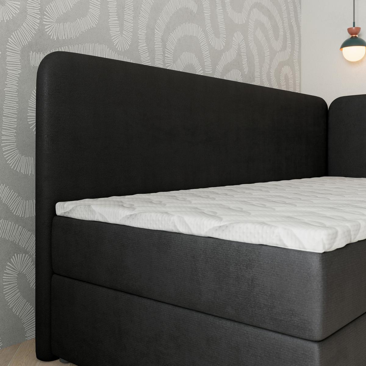 BOXBETT GINA 80x200 cm mit Matratze und Topper, H2+H3 - Schwarz - Schwarz, Holz (80/200cm) - MASSENO