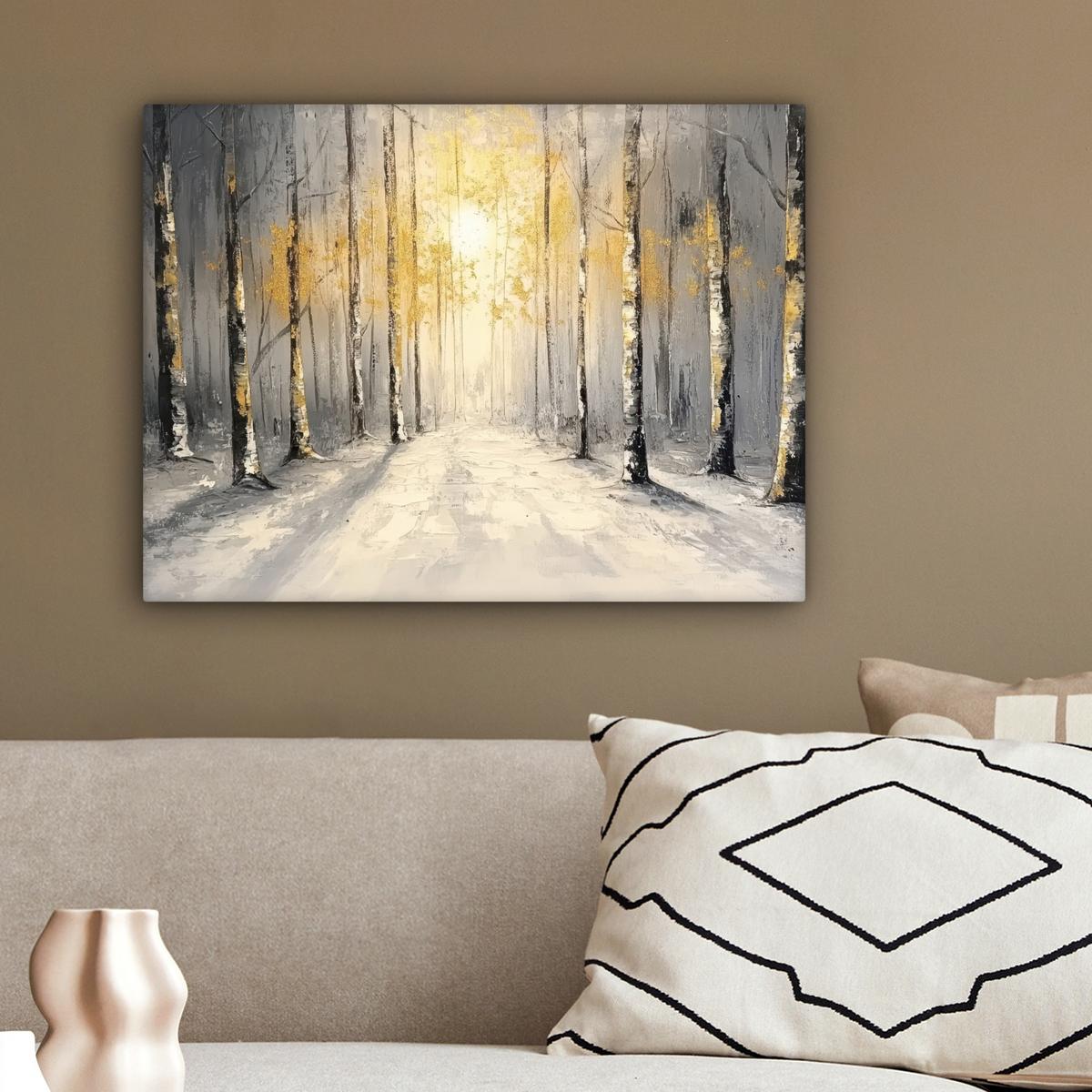 LEINWANDBILD Winter - Abstrakt - Schnee - Natur - Sonne Wandbild 40x30 cm - Grau, Textil (40/30cm) - MuchoWow