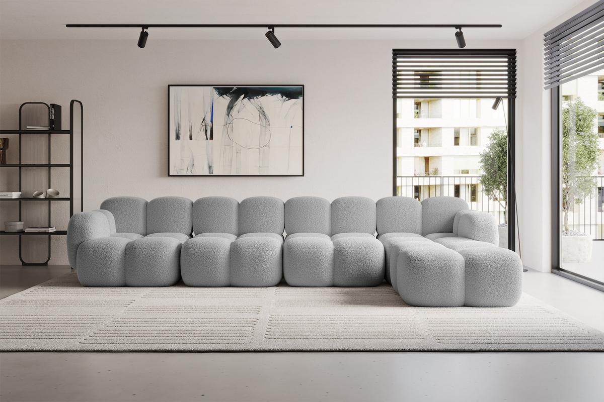ECKSOFA modulares Sofa Rechts Miko-L3 390x205x75 Hellgrau Bouclé - Edelstahlfarben/Schwarz, Holzwerkstoff/Kunststoff (390/205cm) - ALTDECOR