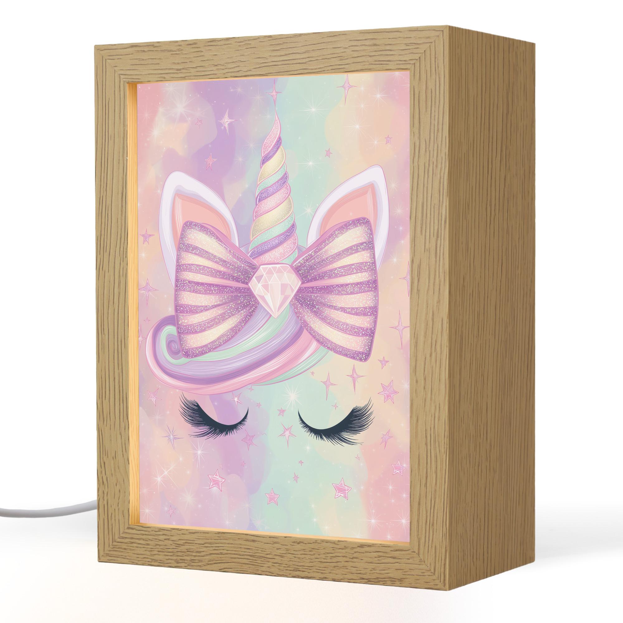 NACHTTISCHLAMPE Einhorn - Glitzer - Regenbogen - Pastell 15x20 cm - Hellrosa, Holzwerkstoff (8/15/20cm) - OnlyWow