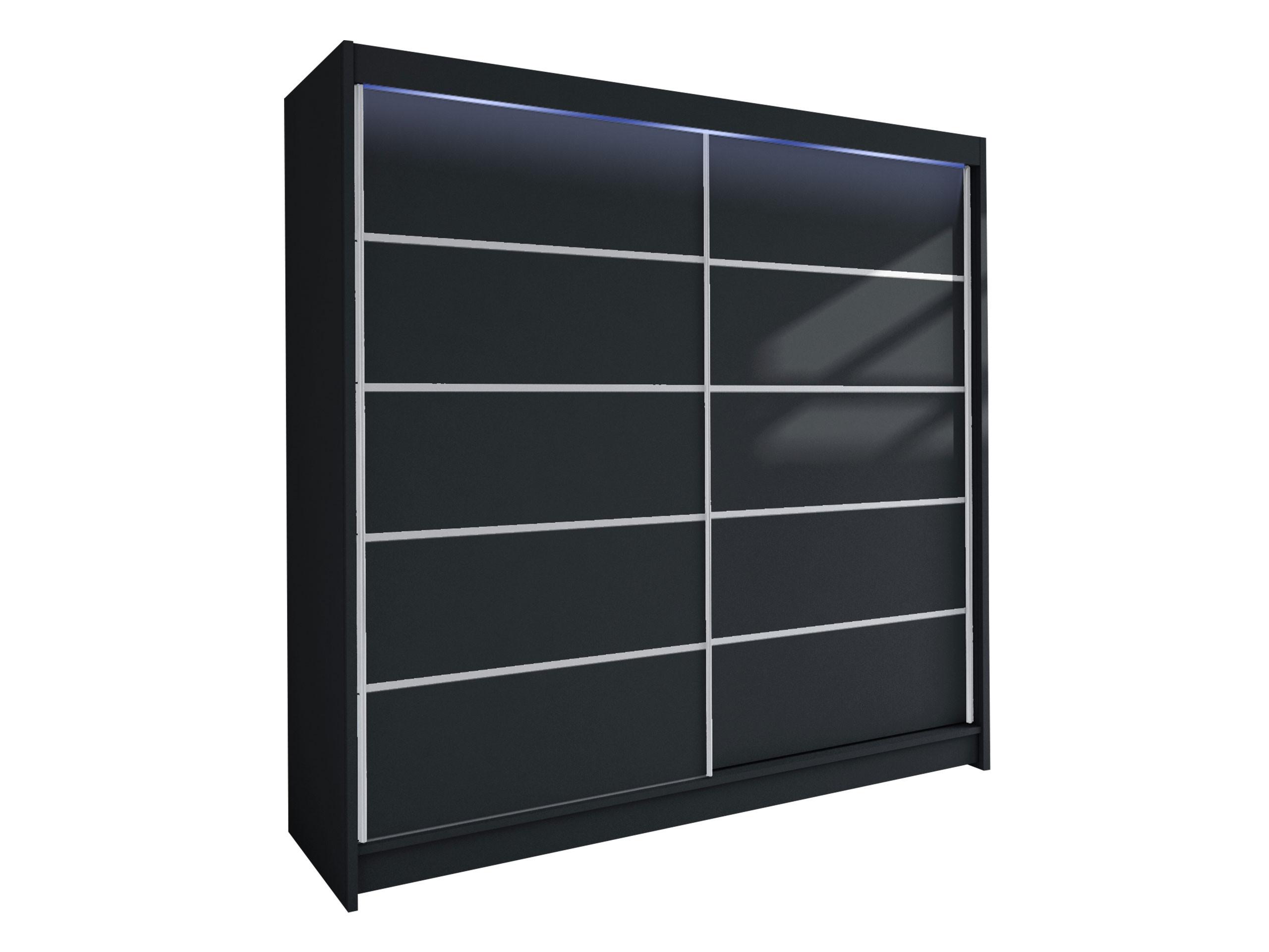 SCHWEBETÜRENSCHRANK Talin IV, mit RGB LED Beleuchtung - Silberfarben/Schwarz, Holzwerkstoff/Metall (180/215/58cm) - MIRJAN24