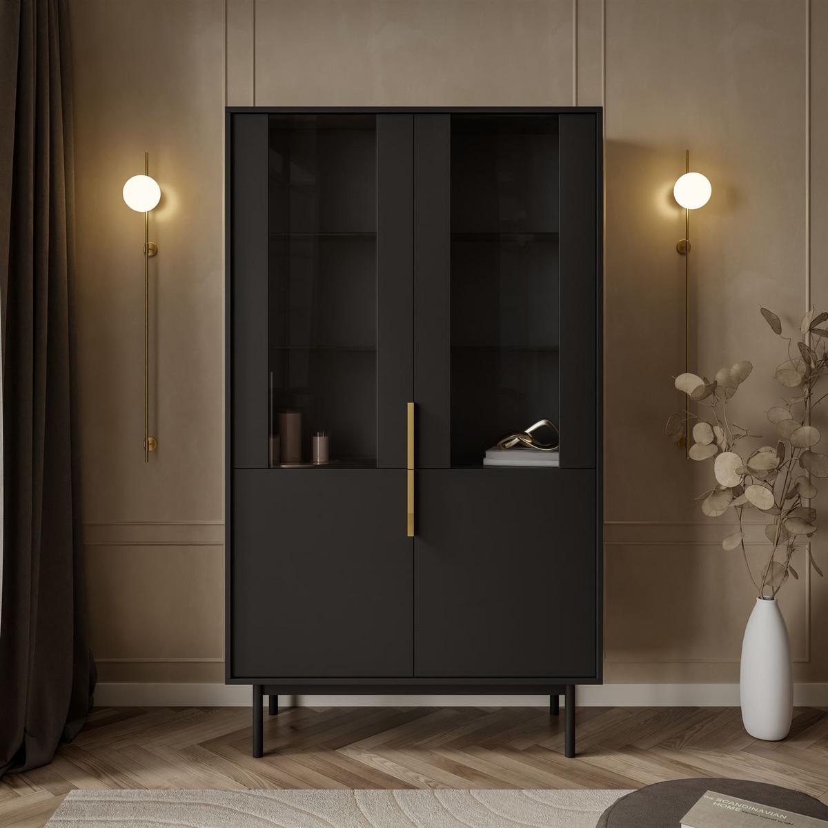 VITRINE MIRACLE mit Glasfront Schwarz - Schwarz, Holzwerkstoff (104/180/39cm) - Lookway