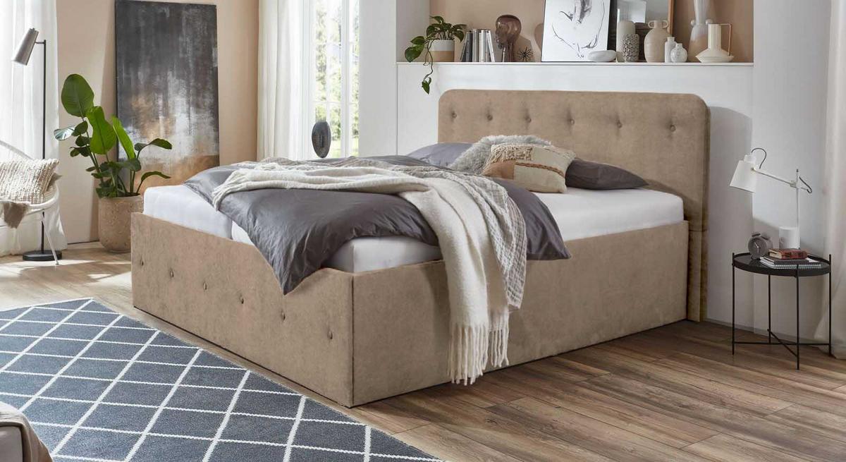 POLSTERBETT Luxi Beige 100 x 200 x 40 cm Stauraum ohne hydraulische Funktion Mit hochwertiger Matratze H2 (bis 100 kg) und Lattenrost - Beige, Holz (100/200cm) - Halmon Schlafkomfort Betten 