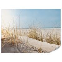 FOTOTAPETE für Schlafzimmer Dünen Sandstrand Gras Meerblick 100x70 - Blau/Gelb, Papier (100/70cm) - Muralo