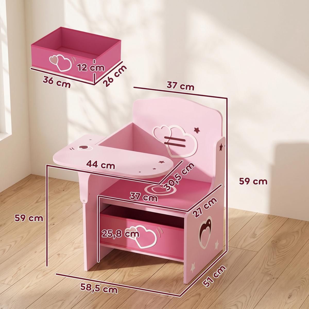 KINDERTISCH-MIT-STUHL MDF Vliesstoff Rosa - Rosa, Holzwerkstoff (51/59/58.5cm) - AIYAPLAY