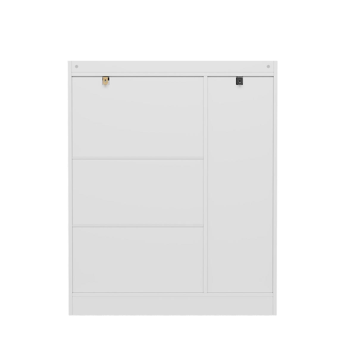 SCHUHESCHRANK Rattan Weiß & Natur Mit 3 Türen & 1 Schublade - Weiß, Holzwerkstoff (90/110/35cm) - Urban Meuble