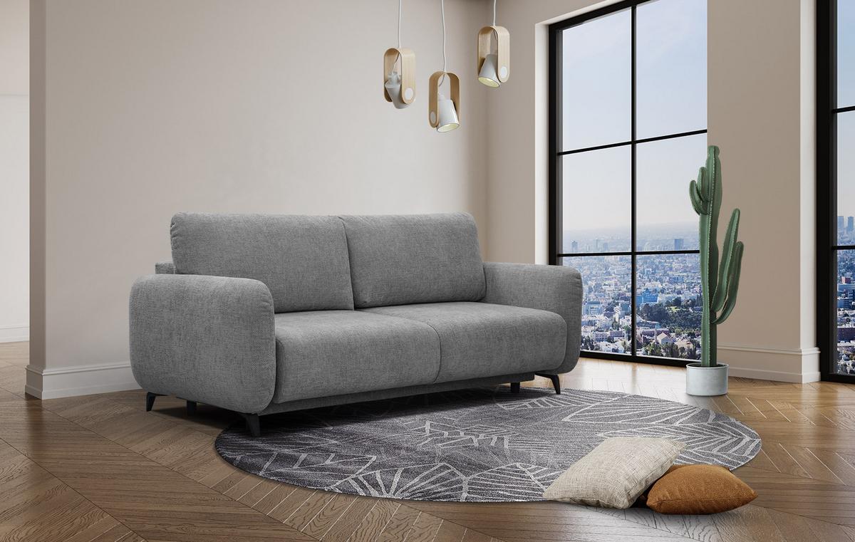 SOFA DRAKE 3-Sitzer mit Schlaffunktion, grau - Braun/Grau, Holz/Textil (232/90/107cm) - Wozimo