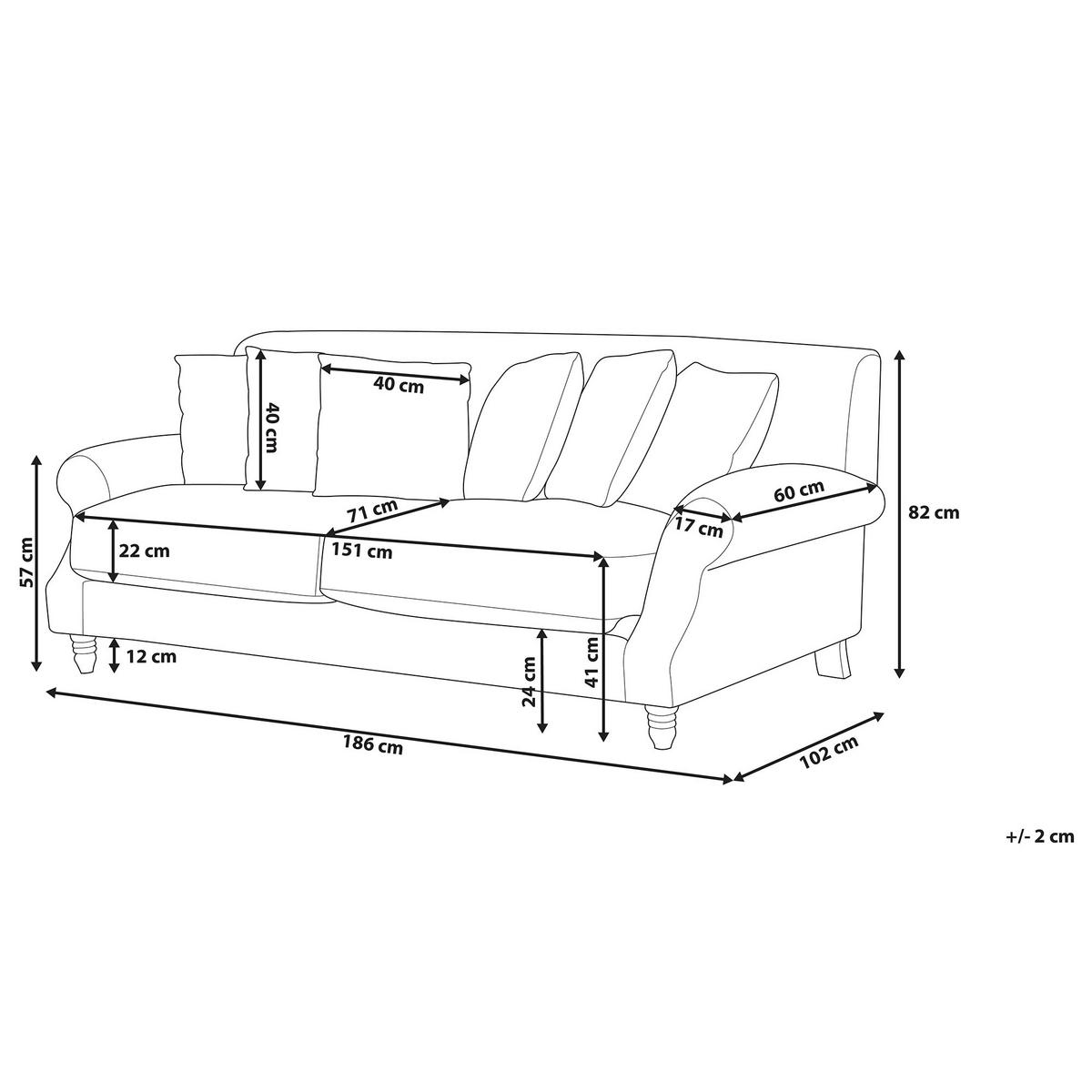 3-SITZER-SOFA Samtstoff Blaugrün Eike - Hellgrün, Textil (186/82/102cm) - Beliani