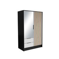 DREHTÜRENSCHRANK PELOR 102/200/51 cm Modern Kleiderschrank 2-türig mit Spiegel Schwarz - Schwarz/Weiß, Holzwerkstoff (102/200/51cm) - MASSENO