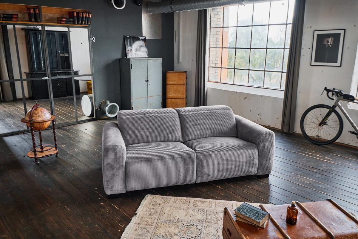 SOFA FINN Grau Cord - Schwarz/Grau, Kunststoff/Textil (210/80/107cm) - KAWOLA