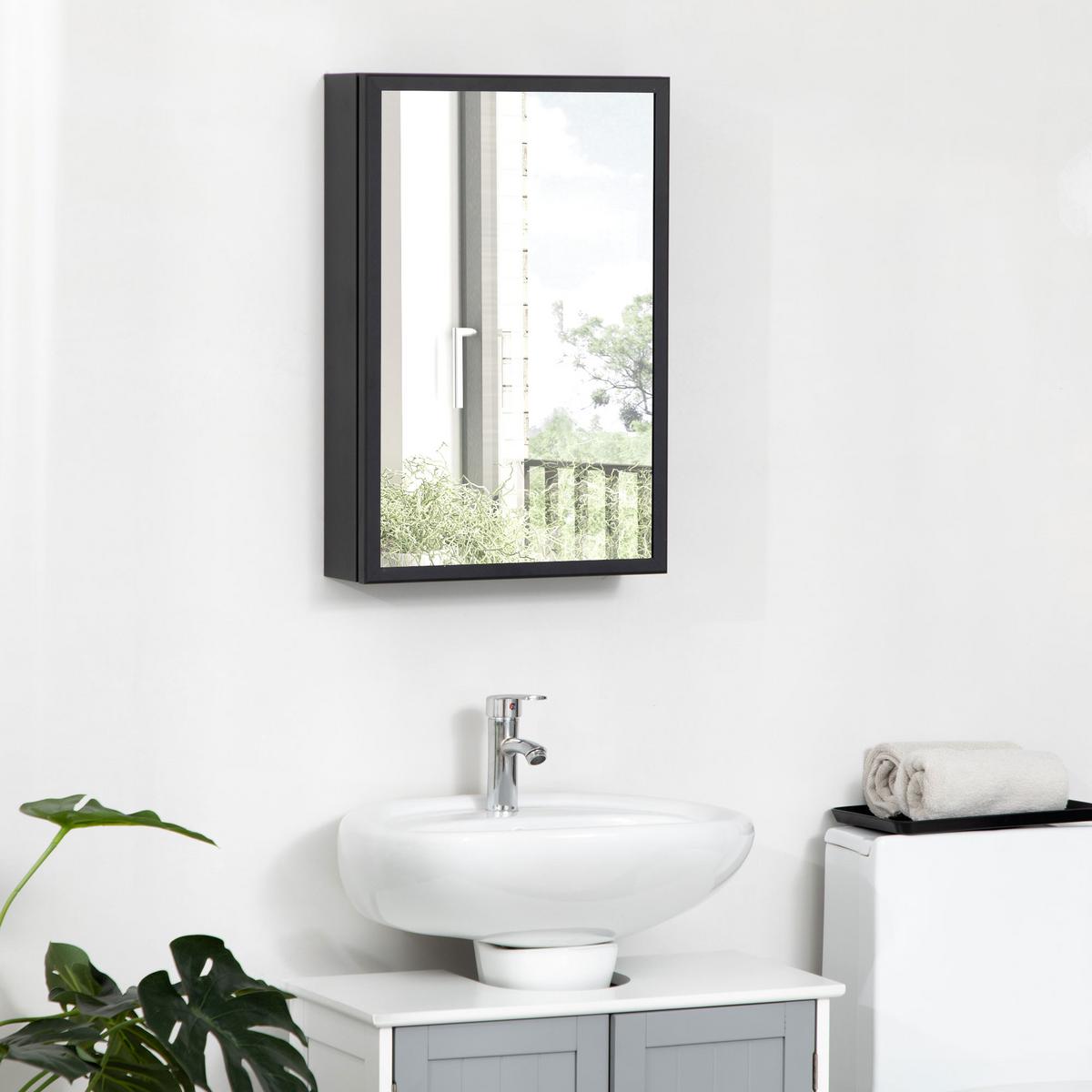 SPIEGELSCHRANK mit 3 Etagen, für Schlafzimmer, Schwarz, 40 x 12 x 60 cm - Schwarz, Glas (40/60/12cm) - Kleankin