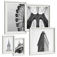BILDER SET 5er Set - 50x50 cm & 20x30 cm & 40x60 cm Weißer Rahmen - Architektur Schwarz-Weiß-Minimalismus - Weiß, Kunststoff (40/60cm) - TULUP