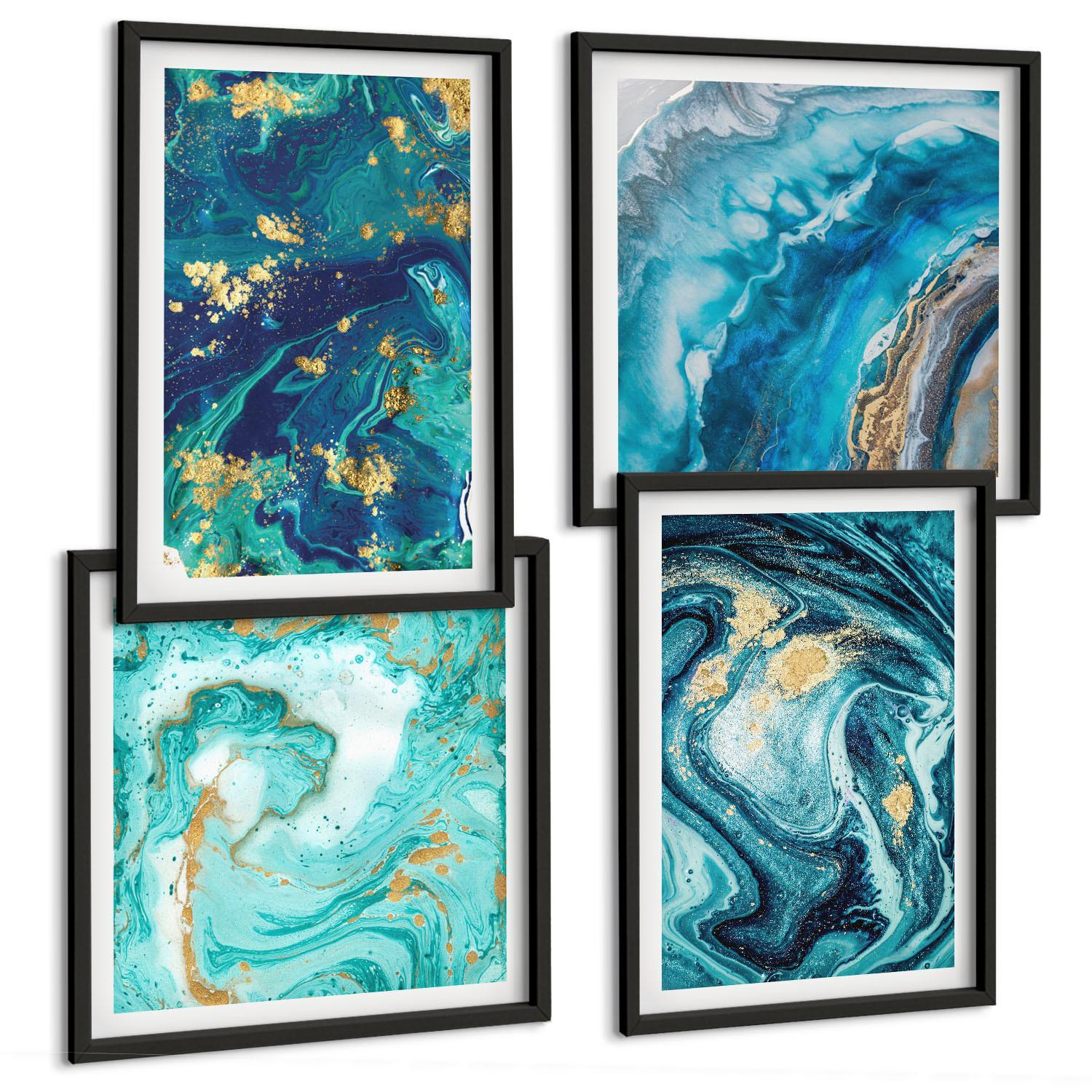 BILDER SET 4er Set - 50x50 cm & 40x60 cm Schwarzer Rahmen - Abstraktionen dekorativer Malerei - Schwarz, Kunststoff (50/50cm) - TULUP